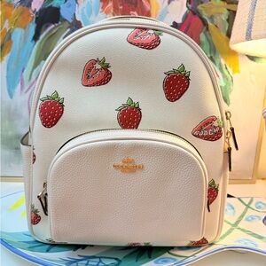New With Tag Authentic COACH Court Backpack in Signature Strawberry Print CAS94